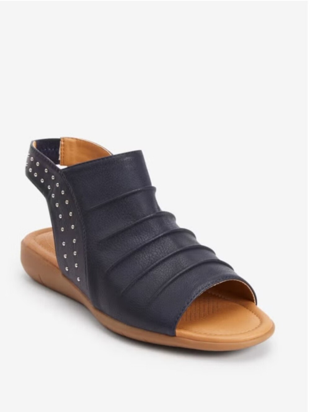 COMFORTVIEW Ruched Open-Toe Sandal with Stud-Trim- Midnight Blue